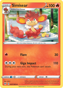 Simisear, Darkness Ablaze #27, Pokémon TCG card