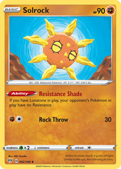 Solrock, Darkness Ablaze #92, Pokémon TCG card