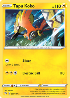 Tapu Koko, Darkness Ablaze #61, Pokémon TCG card