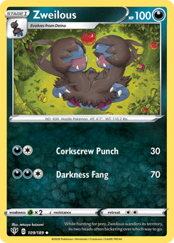 Zweilous, Darkness Ablaze #109, Pokémon TCG card