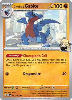 Cynthia's Gabite, Destined Rivals #103, Pokémon TCG card
