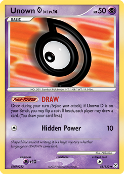 Unown D, Diamond & Pearl #68, Pokémon TCG card