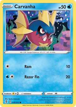Carvanha, Evolving Skies #35, Pokémon TCG card