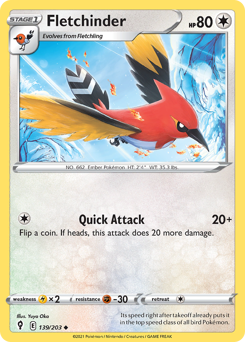Fletchinder, Evolving Skies #139, Pokémon TCG card