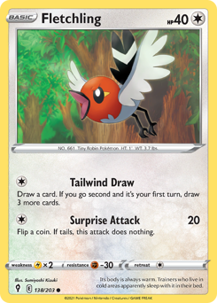 Fletchling, Evolving Skies #138, Pokémon TCG card