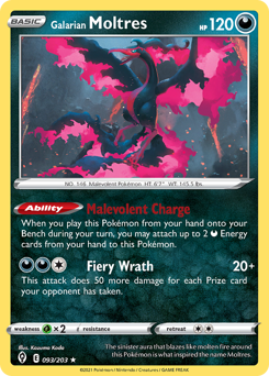 Galarian Moltres, Evolving Skies #93, Pokémon TCG card