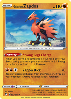 Galarian Zapdos, Evolving Skies #82, Pokémon TCG card