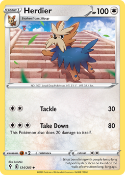Herdier, Evolving Skies #134, Pokémon TCG card
