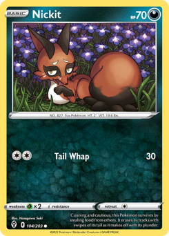 Nickit, Evolving Skies #104, Pokémon TCG card