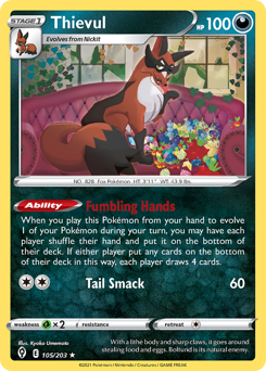 Thievul, Evolving Skies #105, Pokémon TCG card