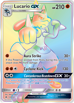 Lucario-GX, Forbidden Light #135, Pokémon TCG card