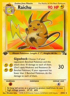 Raichu, Fossil #29, Pokémon TCG card