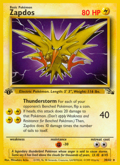 Zapdos, Fossil #30, Pokémon TCG card