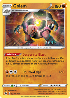 Golem, Fusion Strike #137, Pokémon TCG card