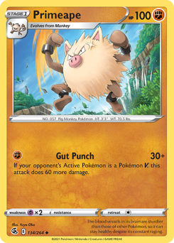 Primeape, Fusion Strike #134, Pokémon TCG card