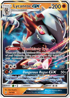 Lycanroc-GX, Guardians Rising #74, Pokémon TCG card