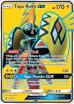 Tapu Koko-GX, Guardians Rising #135, Pokémon TCG card