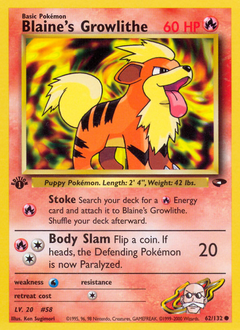 Blaine's Growlithe, Gym Challenge #62, Pokémon TCG card