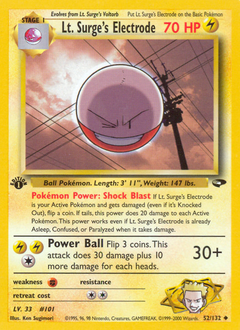 Lt. Surge's Electrode, Gym Challenge #52, Pokémon TCG card