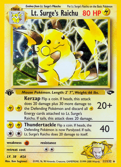 Lt. Surge's Raichu, Gym Challenge #11, Pokémon TCG card