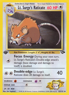 Lt. Surge's Raticate, Gym Challenge #53, Pokémon TCG card