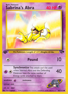 Sabrina's Abra, Gym Challenge #93, Pokémon TCG card