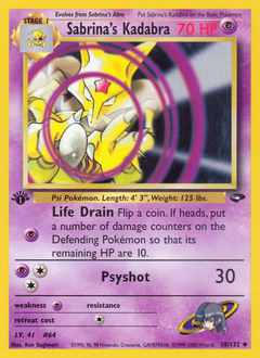 Sabrina's Kadabra, Gym Challenge #58, Pokémon TCG card