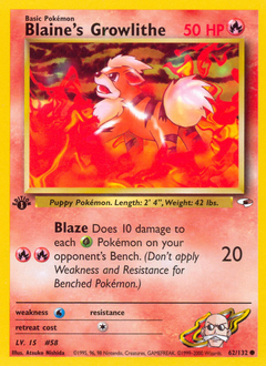 Blaine's Growlithe, Gym Heroes #62, Pokémon TCG card