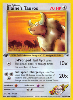 Blaine's Tauros, Gym Heroes #64, Pokémon TCG card