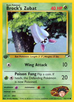 Brock's Zubat, Gym Heroes #74, Pokémon TCG card