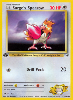 Lt. Surge's Spearow, Gym Heroes #52, Pokémon TCG card