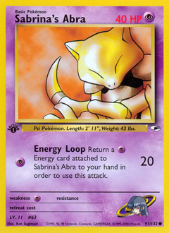 Sabrina's Abra, Gym Heroes #91, Pokémon TCG card