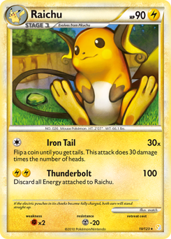 Raichu, HeartGold & SoulSilver #10, Pokémon TCG card