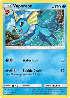 Vaporeon, Hidden Fates #18, Pokémon TCG card