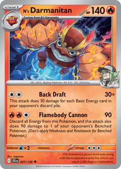 N's Darmanitan, Journey Together #27, Pokémon TCG card