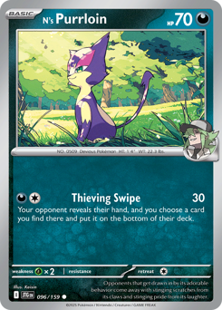 N's Purrloin, Journey Together #96, Pokémon TCG card