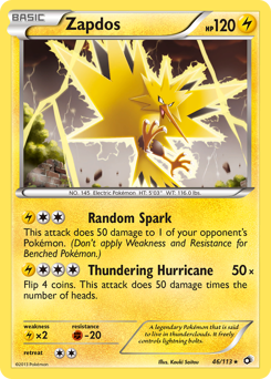 Zapdos, Legendary Treasures #46, Pokémon TCG card