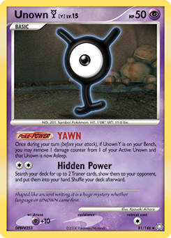 Unown Y, Legends Awakened #81, Pokémon TCG card