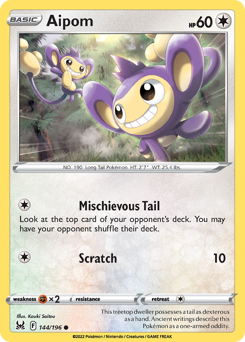Aipom, Lost Origin #144, Pokémon TCG card