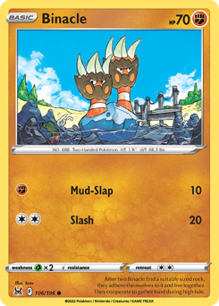 Binacle, Lost Origin #106, Pokémon TCG card