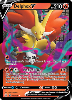 Delphox V, Lost Origin #27, Pokémon TCG card