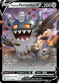 Galarian Perrserker V, Lost Origin #129, Pokémon TCG card