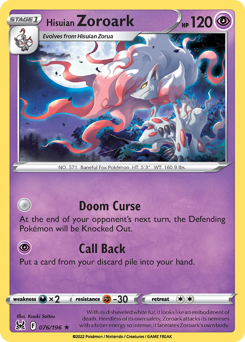 Hisuian Zoroark, Lost Origin #76, Pokémon TCG card