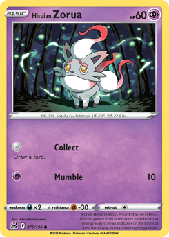 Hisuian Zorua, Lost Origin #75, Pokémon TCG card