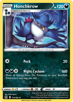 Honchkrow, Lost Origin #115, Pokémon TCG card