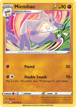 Mienshao, Lost Origin #104, Pokémon TCG card