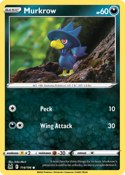 Murkrow, Lost Origin #114, Pokémon TCG card