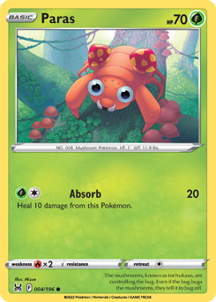 Paras, Lost Origin #4, Pokémon TCG card