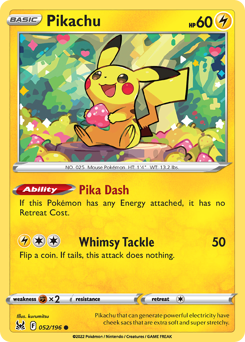 Pikachu, Lost Origin #52, Pokémon TCG card