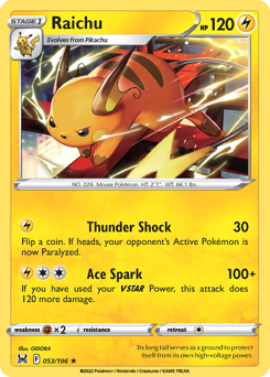 Raichu, Lost Origin #53, Pokémon TCG card